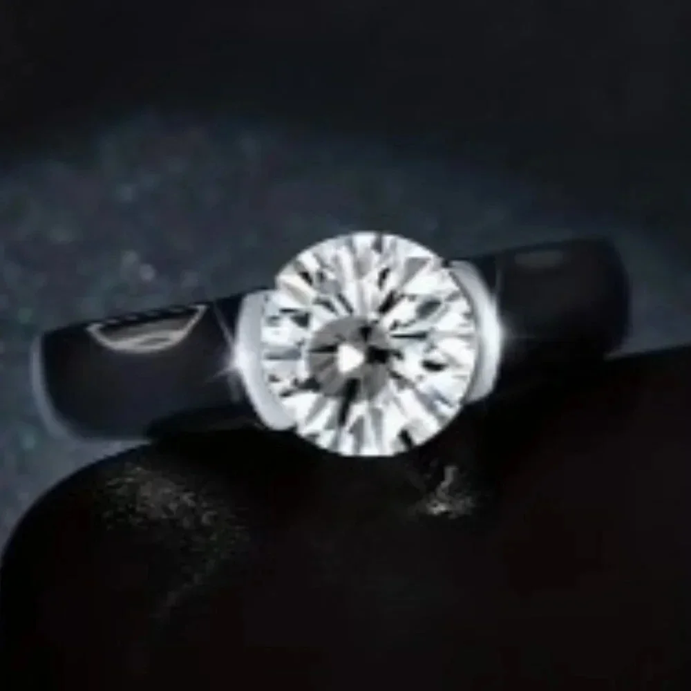 Unisex 2 Carat Moissanite 925 Sterling Silver 18K Golden Plated Ring Size 9